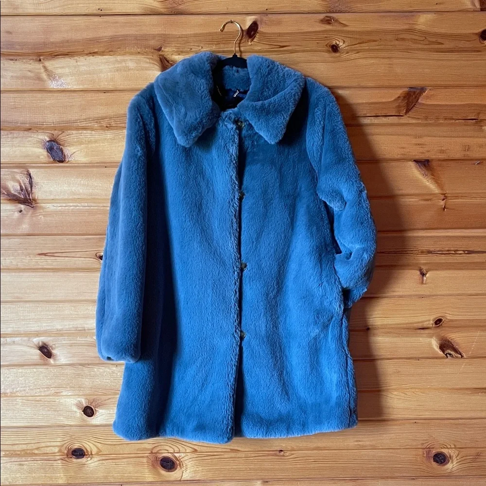 J. Crew Blue Faux Fur Coat - Picture 1 of 7